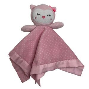 Carters Child of Mine Plush Owl Lovey Pink Polka Dots Security Baby Rattle Satin